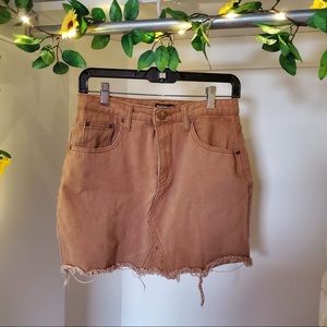 Brown/Camel Mini Skirt with Distressed Cut